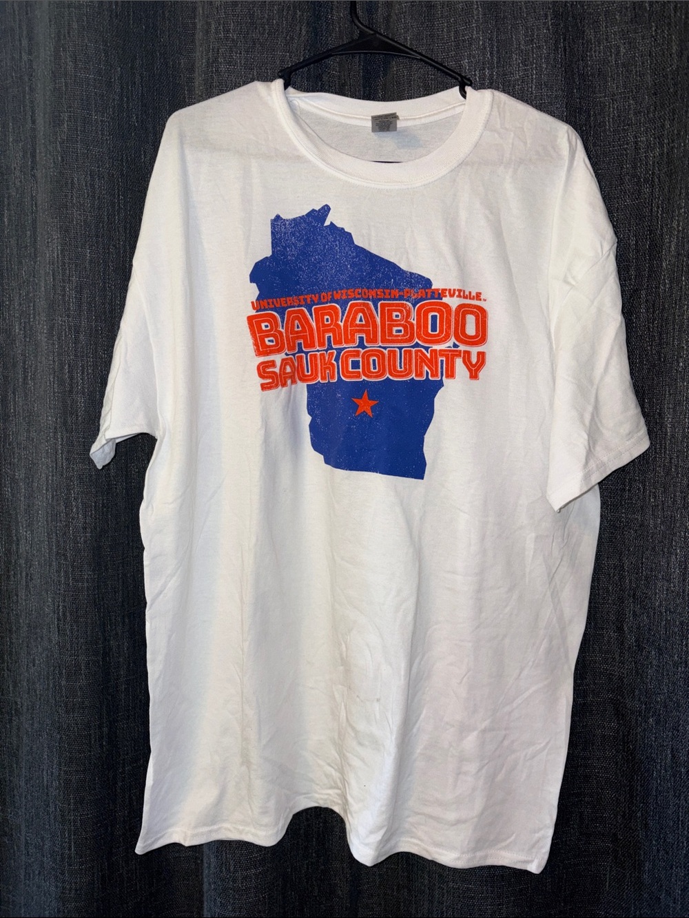 Gildan White Crewneck T‑Shirt with Black Tag Print